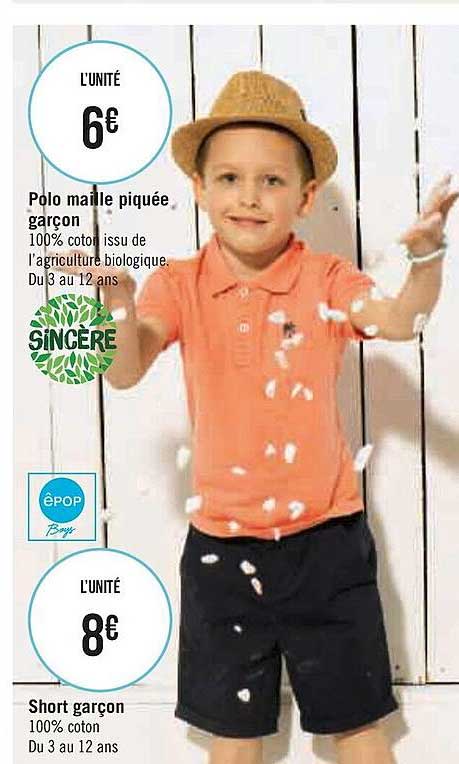 Polo Maille Piquée Garçon Sincère, Short Garçon