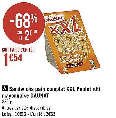 Sadwichs Pain Complet Xxl Poulet Rôti Mayonnaise Daunat