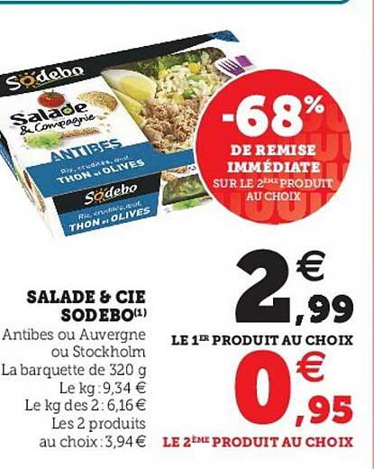 salade & cie sodebo -68% de remise immédiate sur le 2ème produit au choix