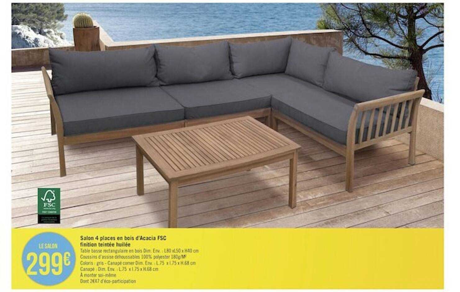 salon 4 places en bois d'acacia fsc finition teintée huilée