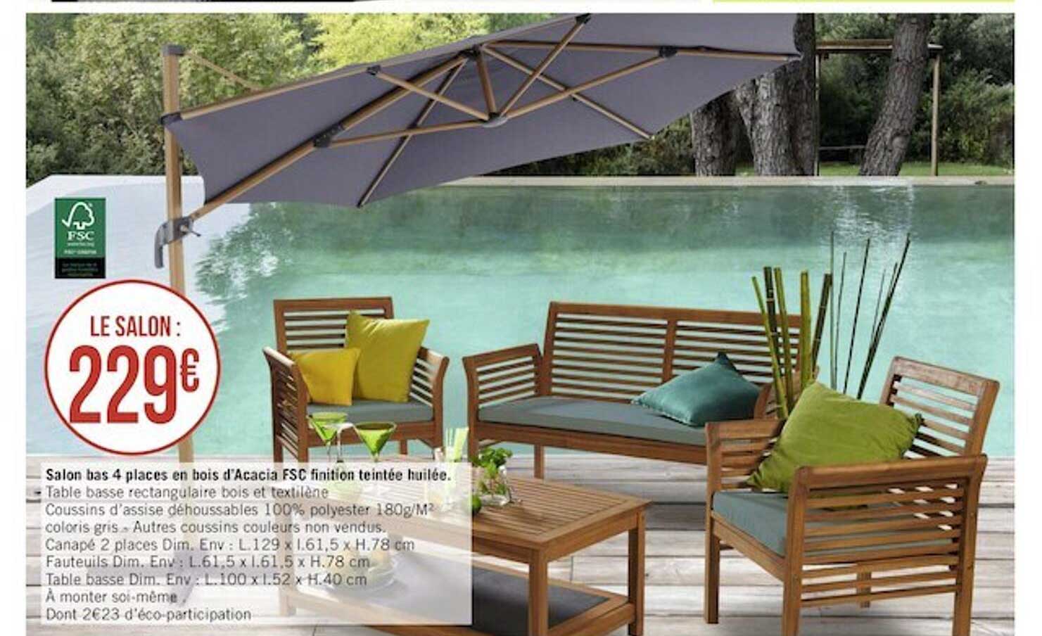 Salon Bas 4 Places En Bois D'acacia Fsc Finition Teintée Huilée