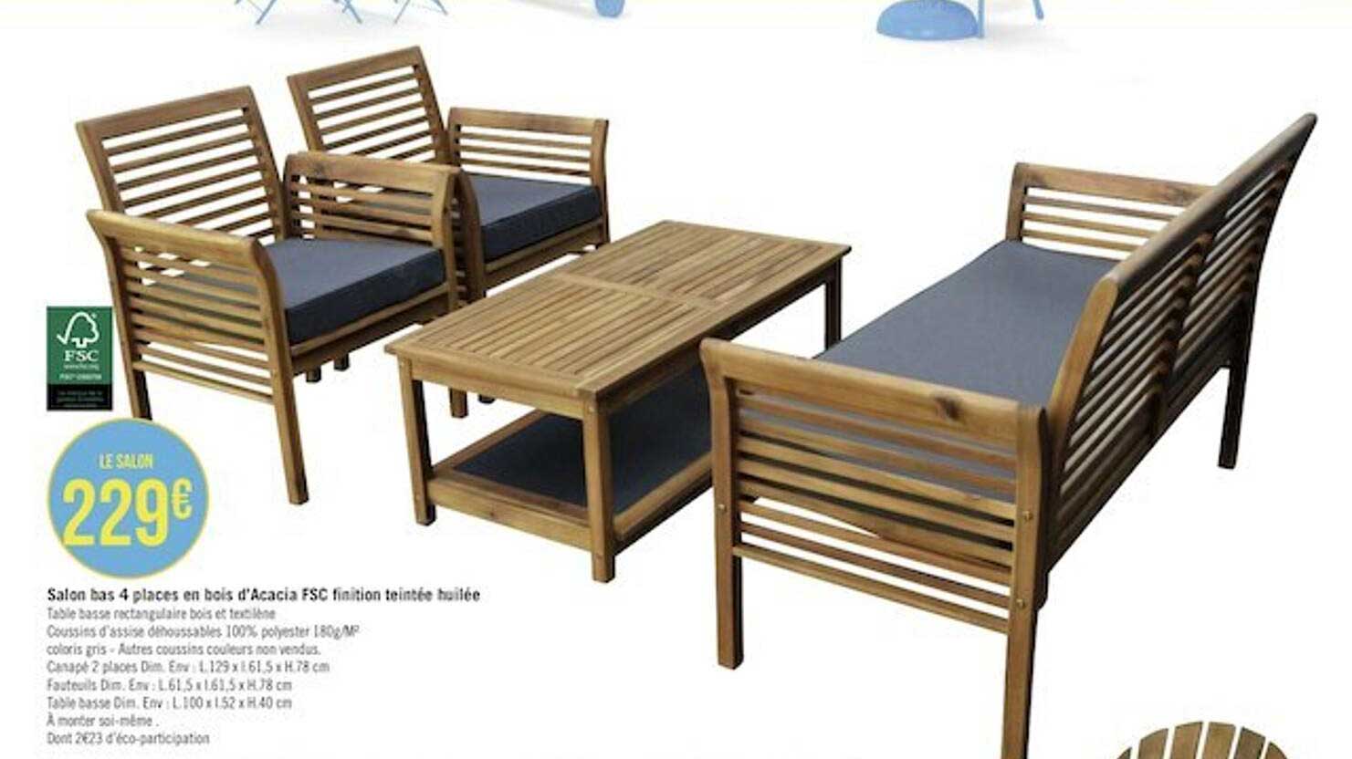 salon bas 4 places en bois d'acacia fsc finition teintée huilée