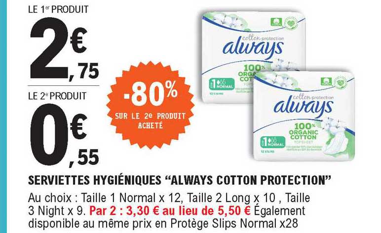 Serviettes Hygiéniques "always Cotton Protection" -80% Sur Le 2e Produit Acheté