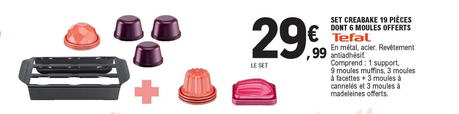 set creabake 19 pièces dont 6 moules offerts tefal