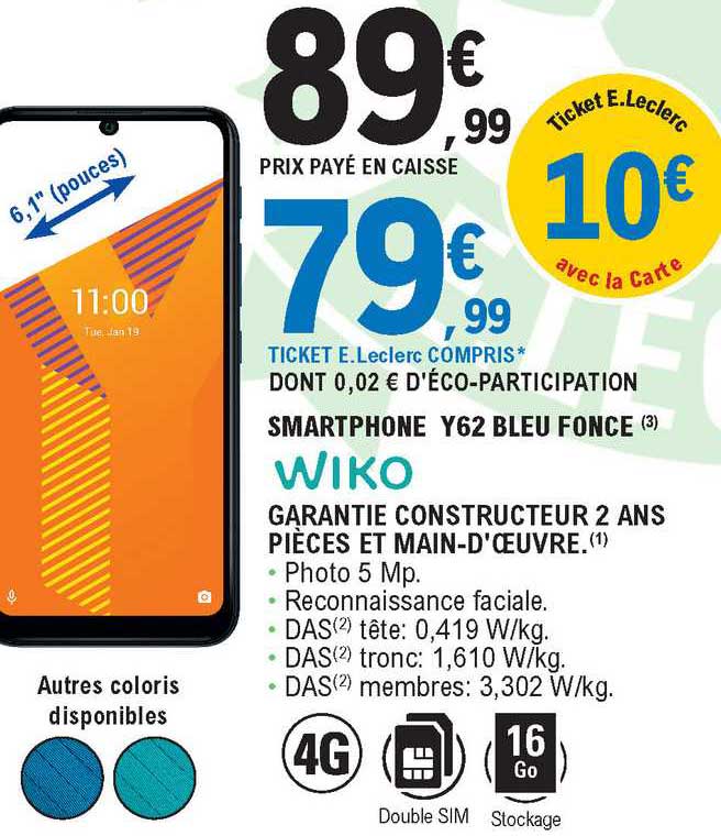 smartphone y62 bleu foncé wiko