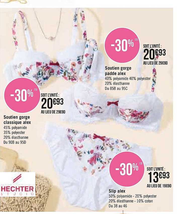 soutien gorge padde alex, soutien gorge classique alex, slip alex