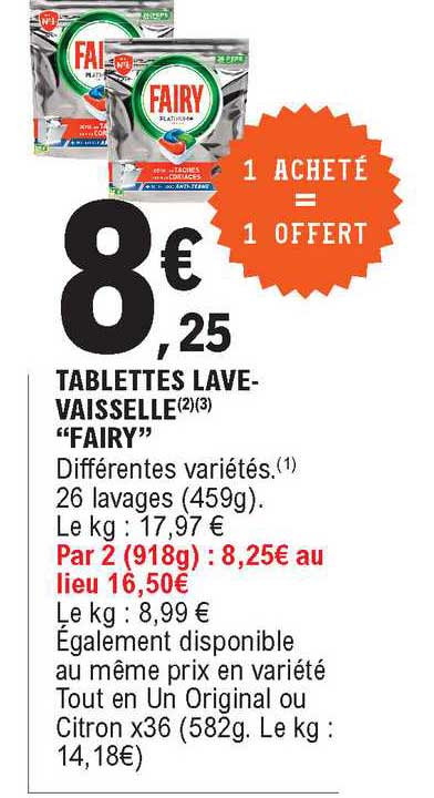 tablettes lave-vaisselle fairy 1 acheté = 1 offert