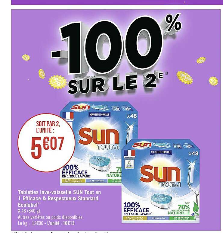 Tablettes lave-vaisselle Sun Tout en 1 Efficace & Respectueux Standard Ecolabel