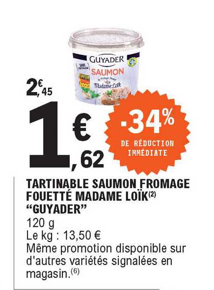 tartinable saumon fromage fouetté madame loïk guyader -34% de réduction immédiate