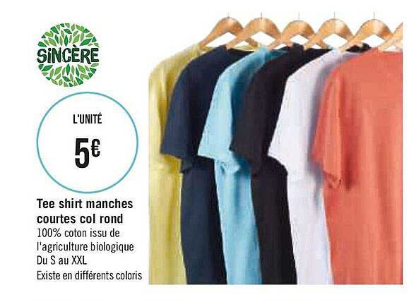 tee shirt manches courtes col rond sincère