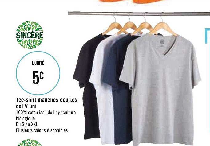 tee-shirt manches courtes col v uni sincère