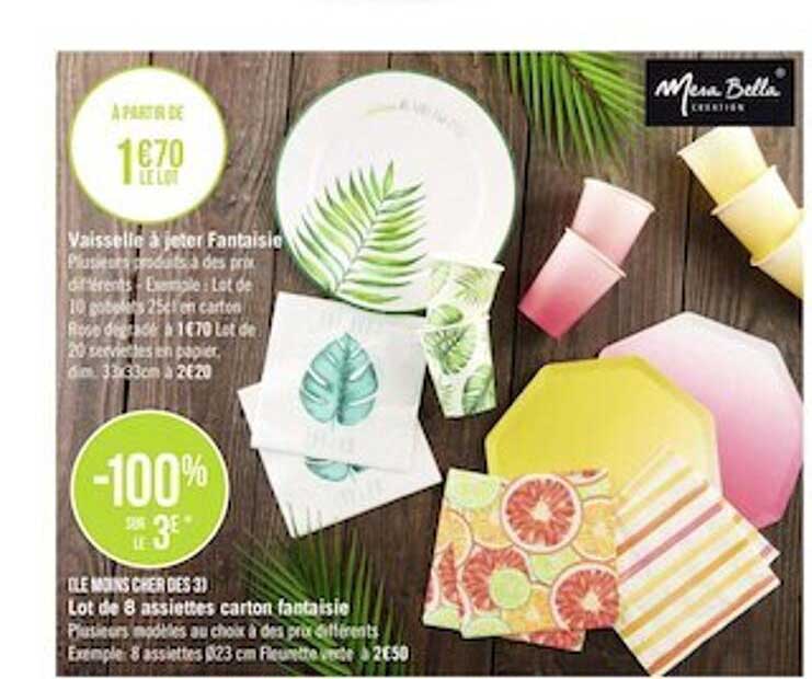 vaisselle à jeter fantaisie, lot de 8 assiettes carton fantaisie