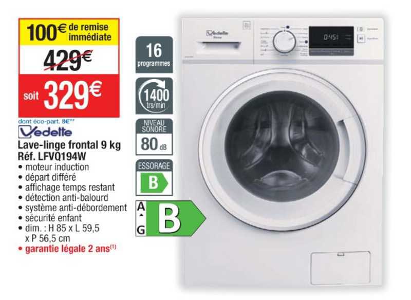 vedette lave-linge frontal 9 kg réf. lfvq194w