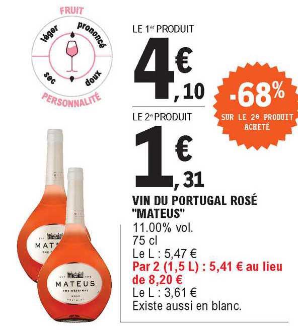 Vin Du Portugal Rossé Mateus -68% Sur Le 2e Produit Acheté