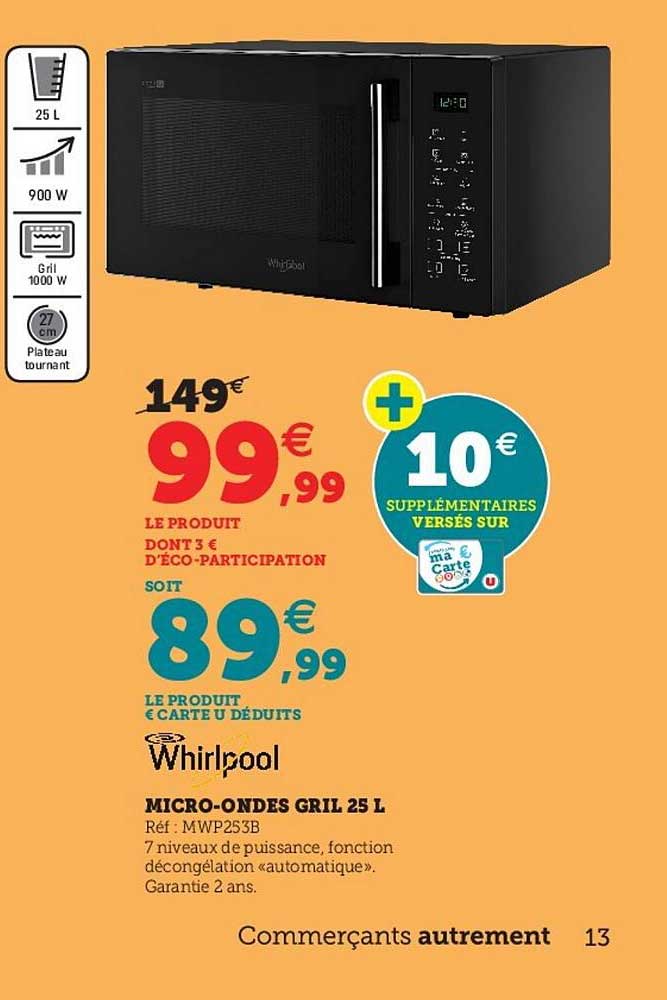 whirlpool micro-ondes gril 25 L
