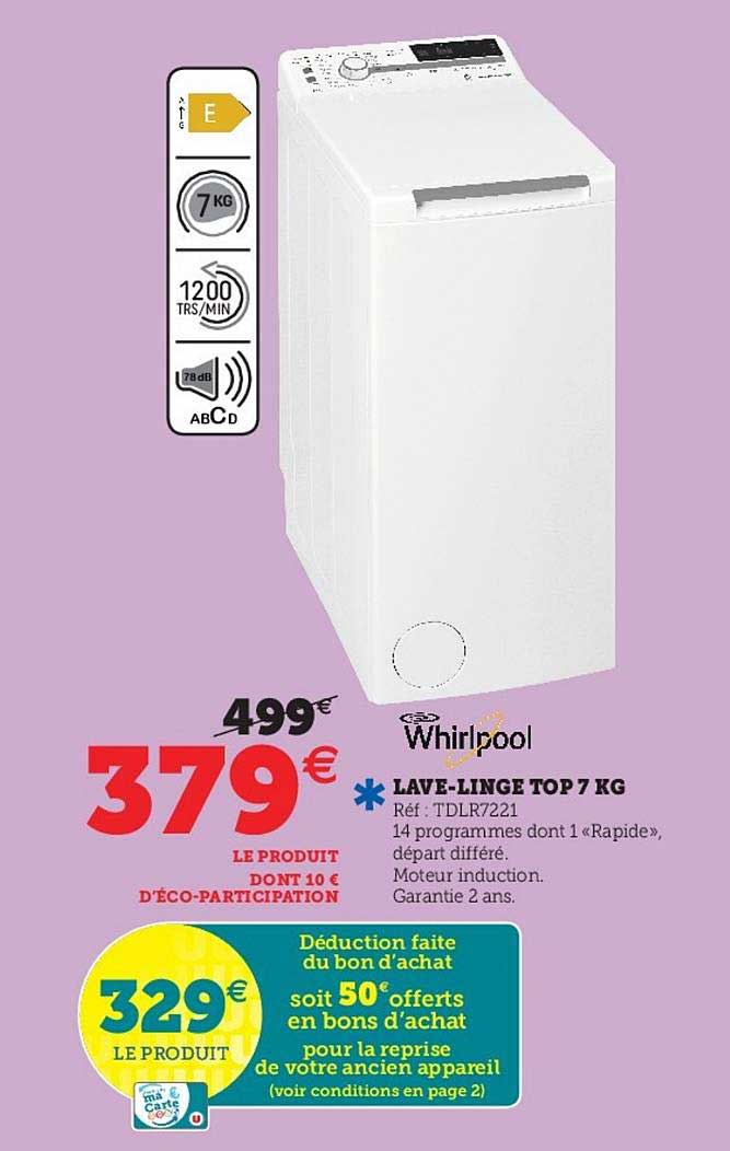 whirpool lave-linge top 7 kg