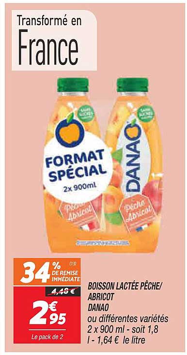 boisson lactée pêche-abricot danao ou différentes variétés