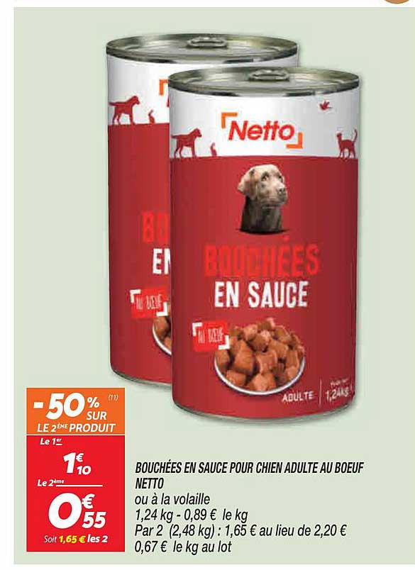 Bouchées En Sauce Pour Chien Adulte Au Boeuf Netto