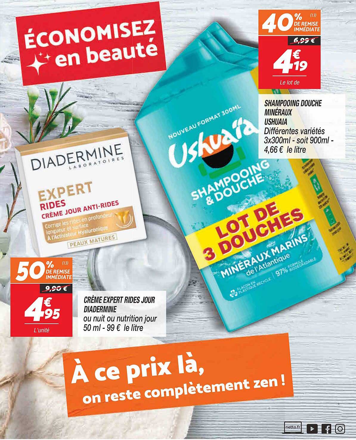 crème expert rides jour diadermine, shampooing douche minéraux ushuaïa