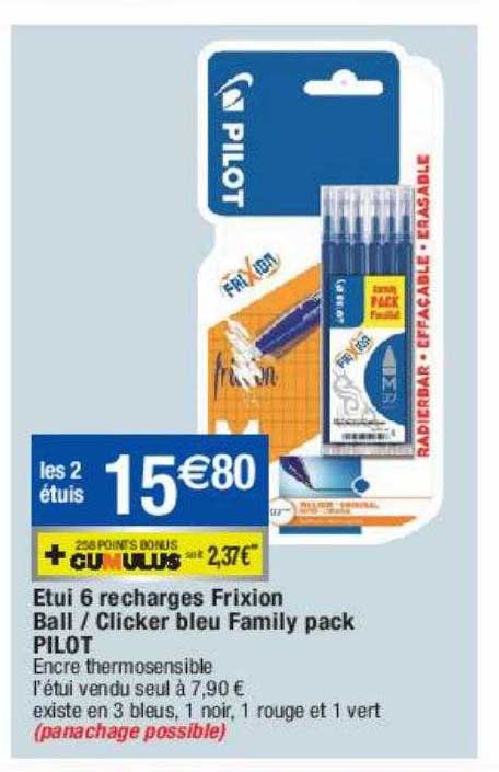 étui 6 Recharges Frixion Ball- Clicker Bleu Family Pack Pilot
