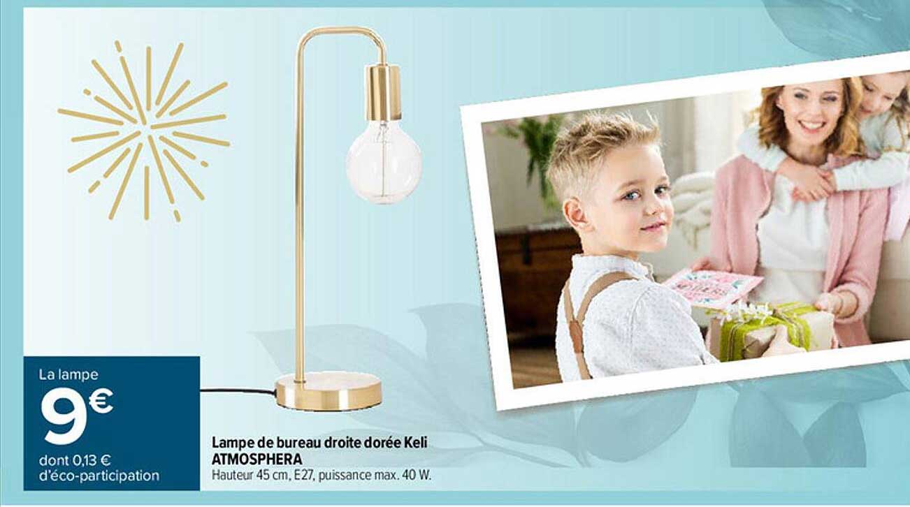 Lampe De Bureau Droite Dorée Keli Atmosphera