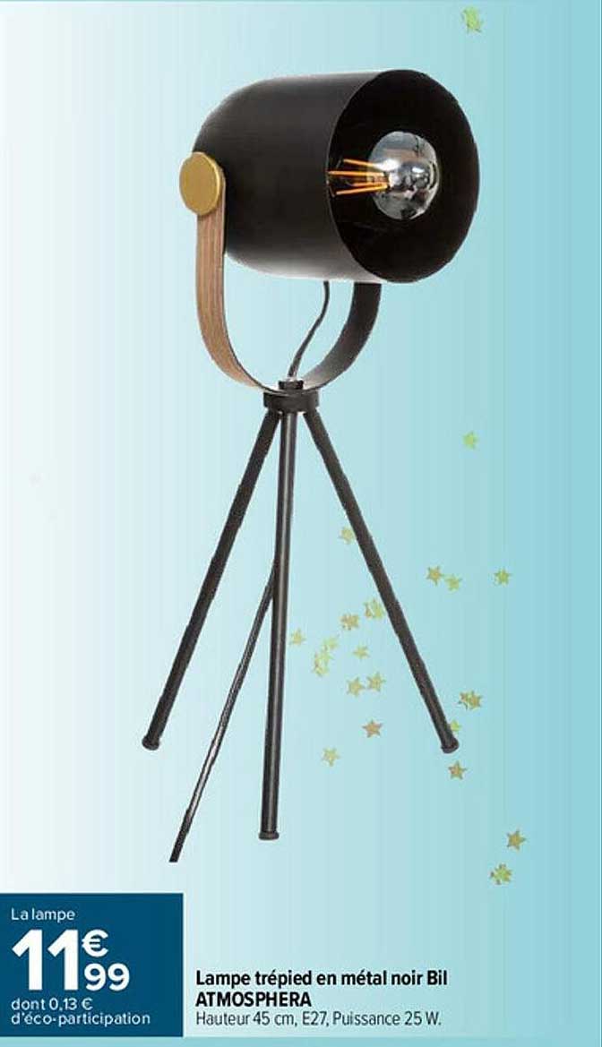 lampe trépied en métal noir bil atmosphera