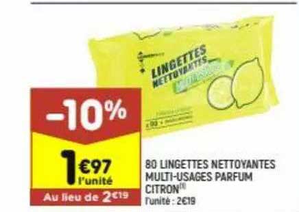 80 lingettes nettoyantes multi-usages parfum citron