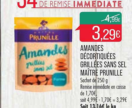 amandes décortiquées grillées sans sel maître prunille