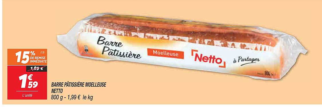 barre pâtissière moelleuse netto