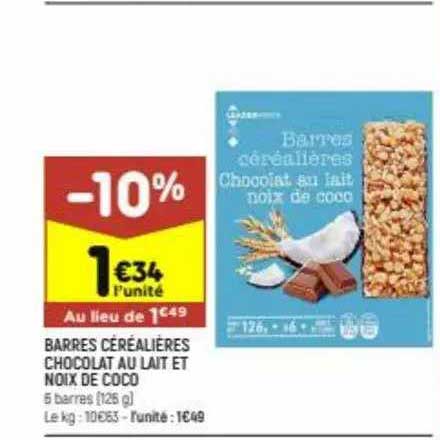 barres céréalières chocolat au lait et noix de coco