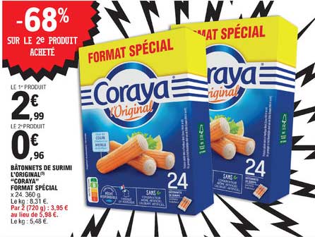 bâtonnets de surimi l'original "coraya" format spécial -68 sur le 2e produit acheté