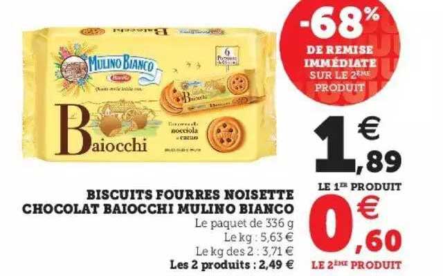 biscuits fourrés noisette chocolat baiocchi mulino bianco