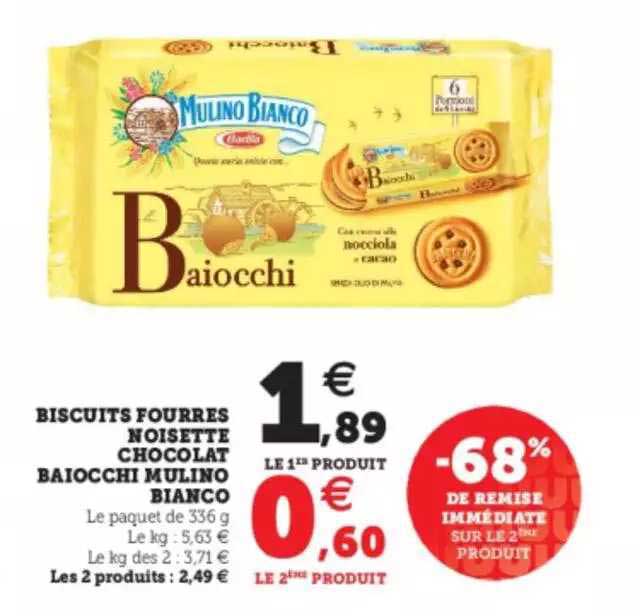 biscuits fourrés noisette chocolat baiocchi mulino bianco