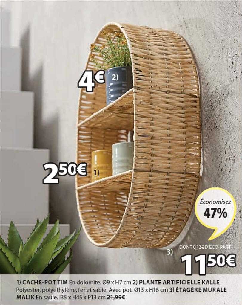 cache-pot tim, plante artificielle kalle, étagère murale malik