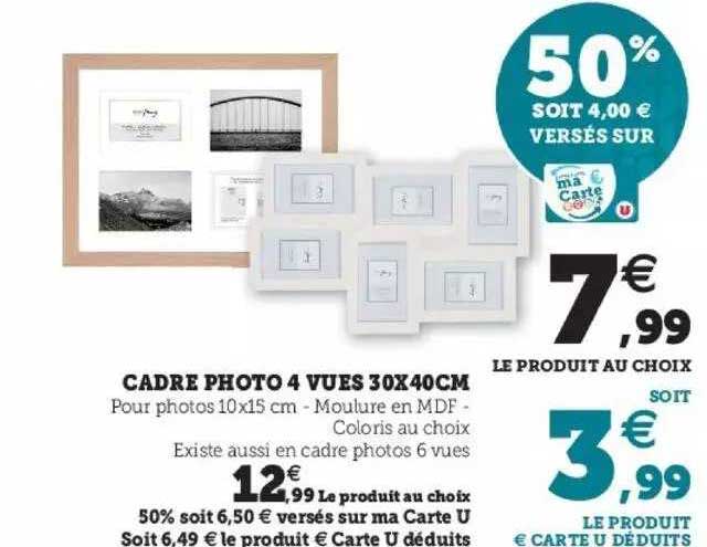 Cadre Photo 4 Vues 30 X 40 Cm