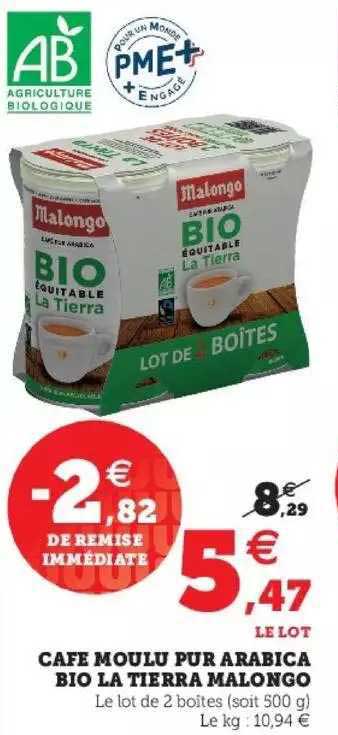 café moulu pur arabica bio la tierra malongo