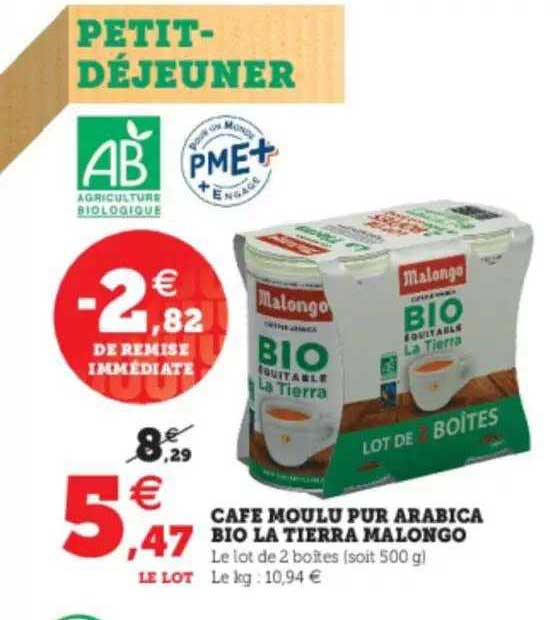 café moulu pur arabica bio la tierra malongo