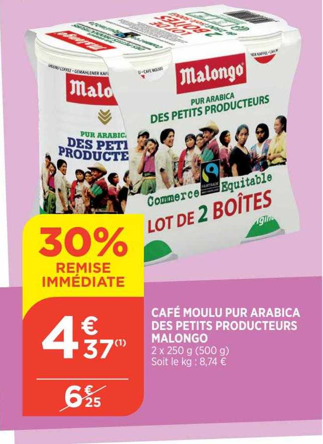 café moulu pur arabica des petits producteurs malongo