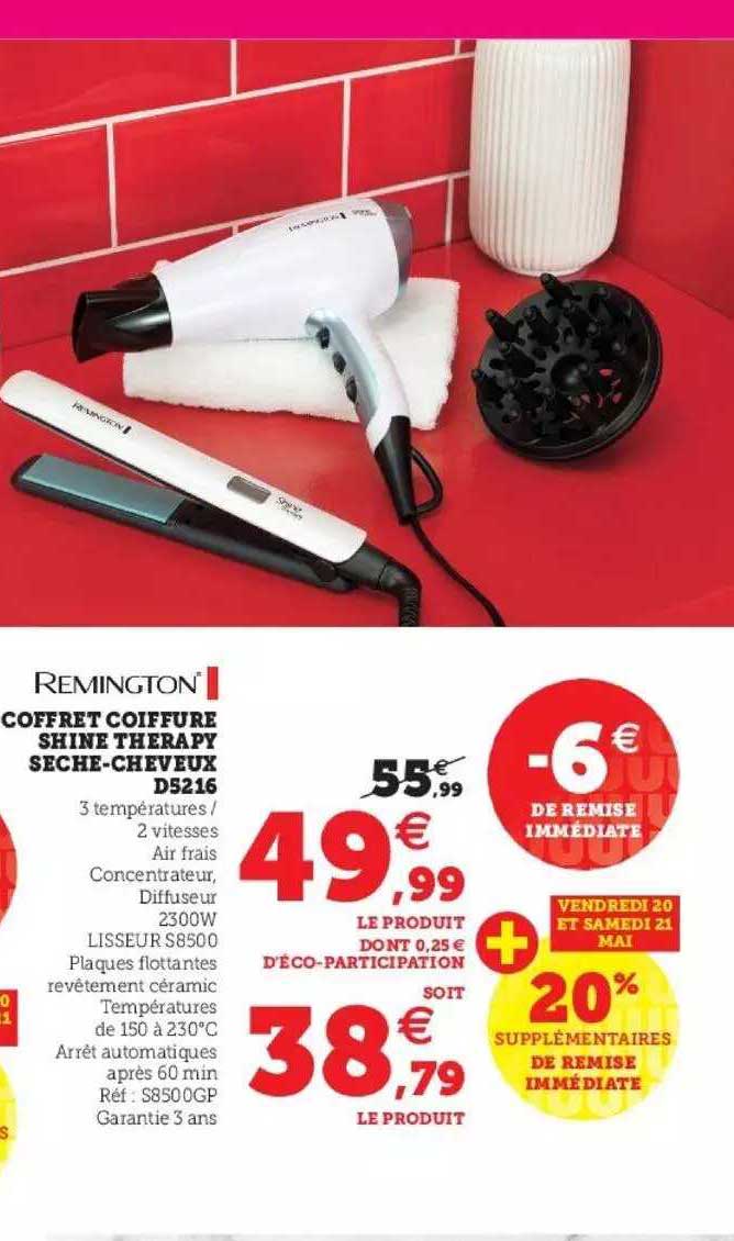 coffret coiffure shine therapy sèche-cheveux d5216 remington