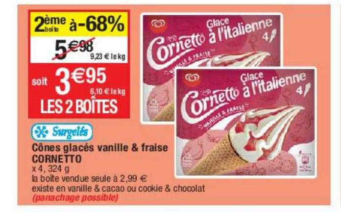 Cônes Glacés Vanille & Fraise Cornetto