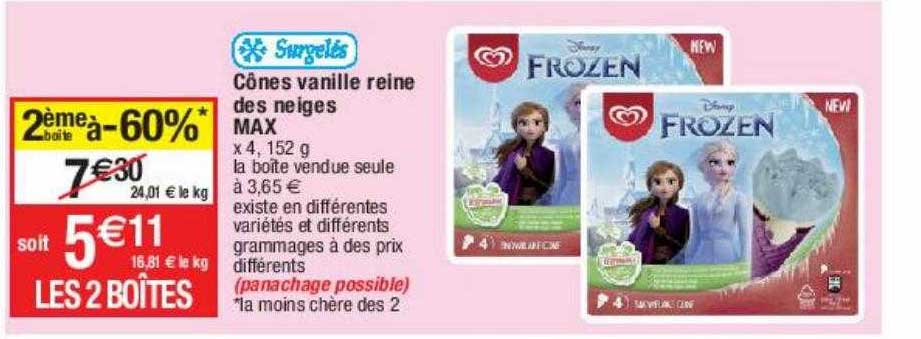 cônes vanille reine des neiges max surgelés