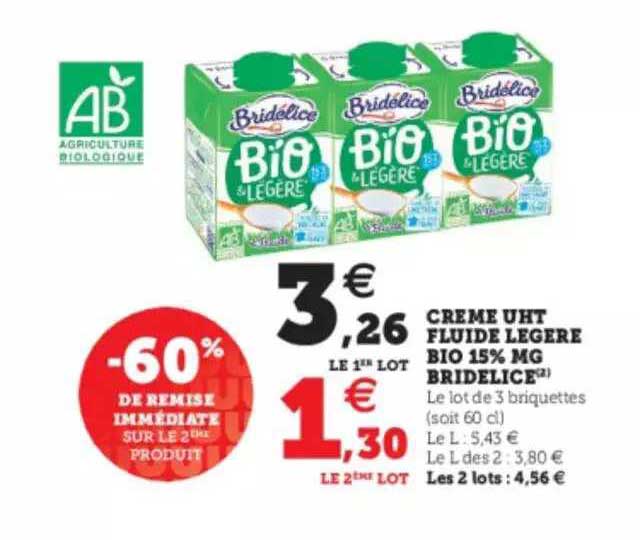Crème Uht Fluide Légère Bio 15% Mg Bridélice
