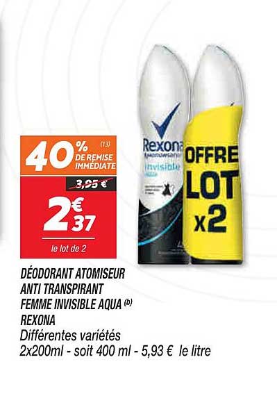 Déodorant Atomiseur Anti Transpirant Femme Invisible Aqua Rexona