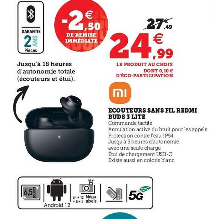 écouteurs sans fil redmi buds 3 lite xiaomi