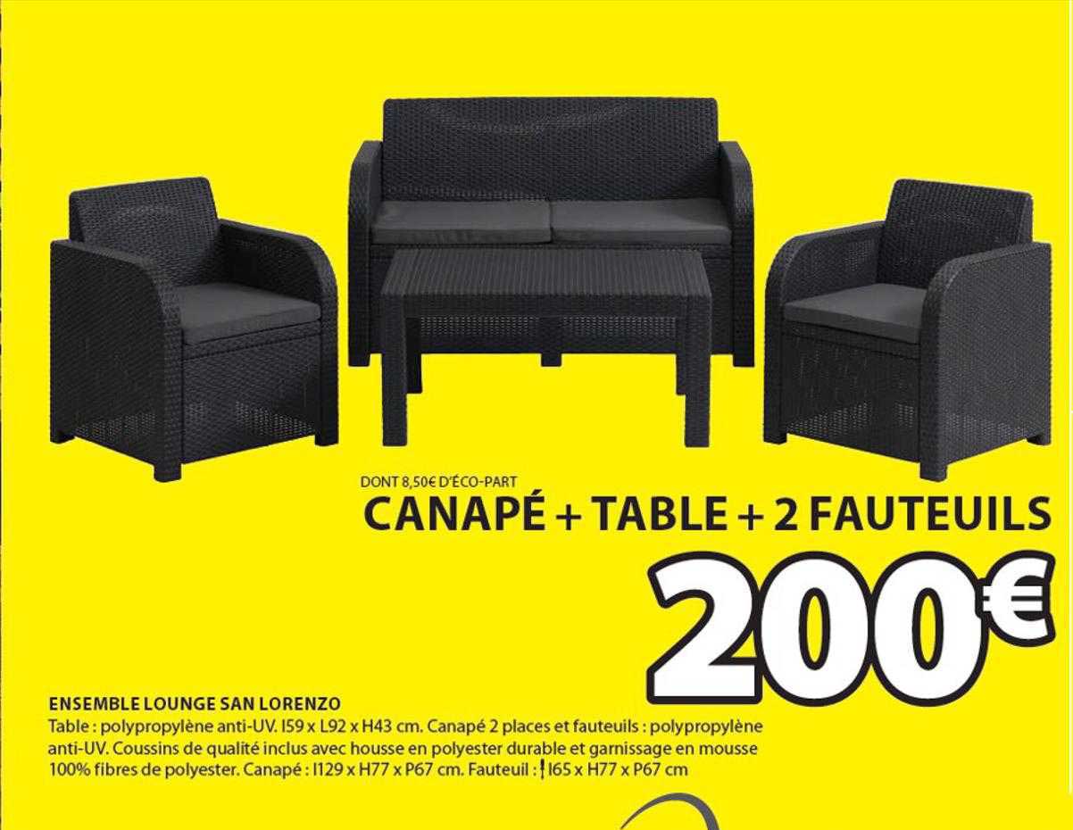 ensemble lounge san lorenzo : canapé + table + 2 fauteuils