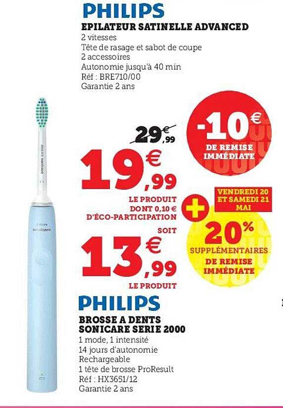 épilateur Satinelle Advanced Philips, Brosse à Dents Sonicare Série 2000 Philips