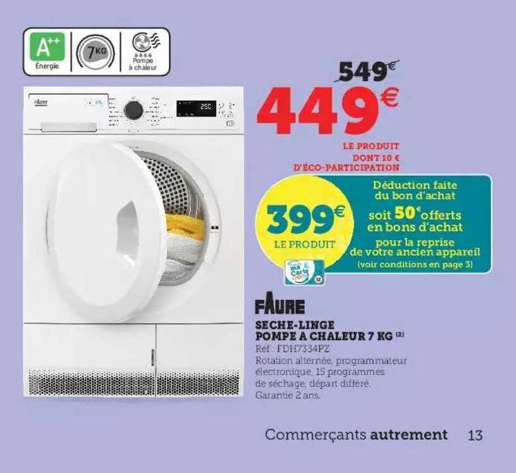 faure seche-linge pompe à chaleur 7 kg