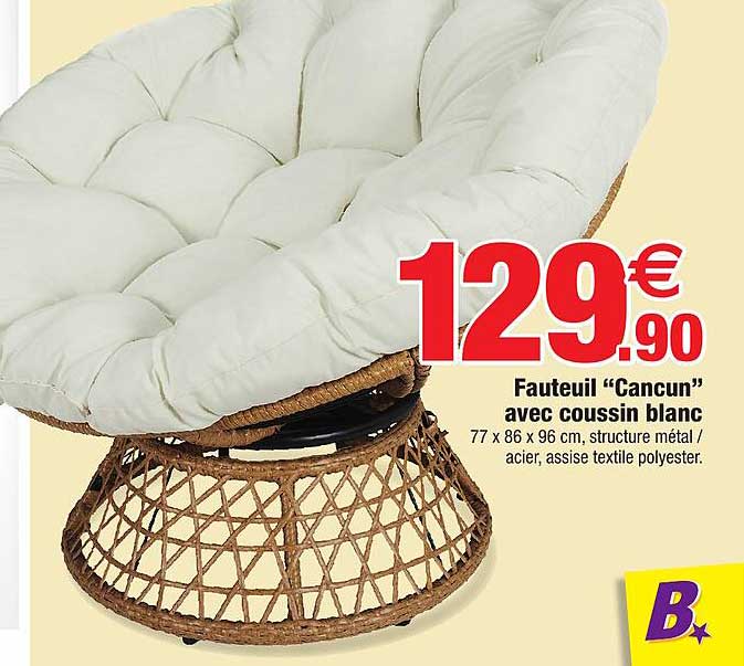 fauteuil "cancun" avec coussin blanc