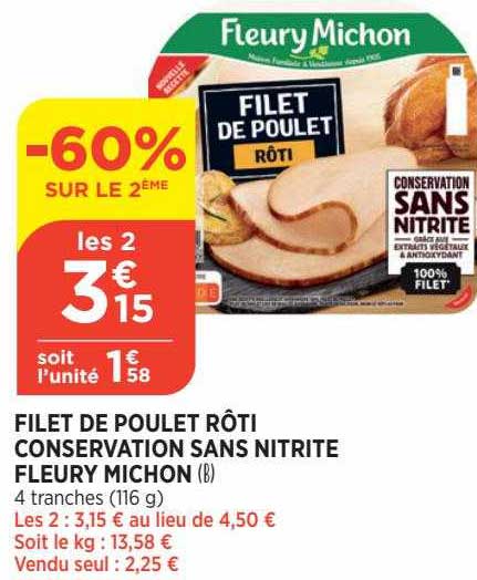 filet de poulet rôti conservation sans nitrite fleury michon