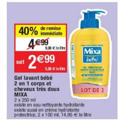 gel lavant bébé 2 en 1 corps et cheveux très doux mixa